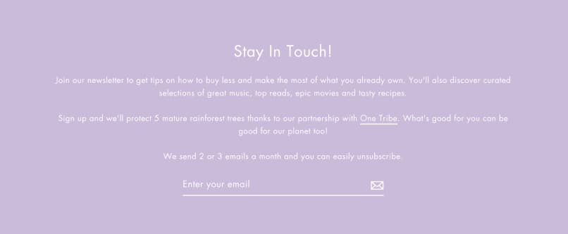 Newsletter invitation linking sign-ups with rainforest protection
