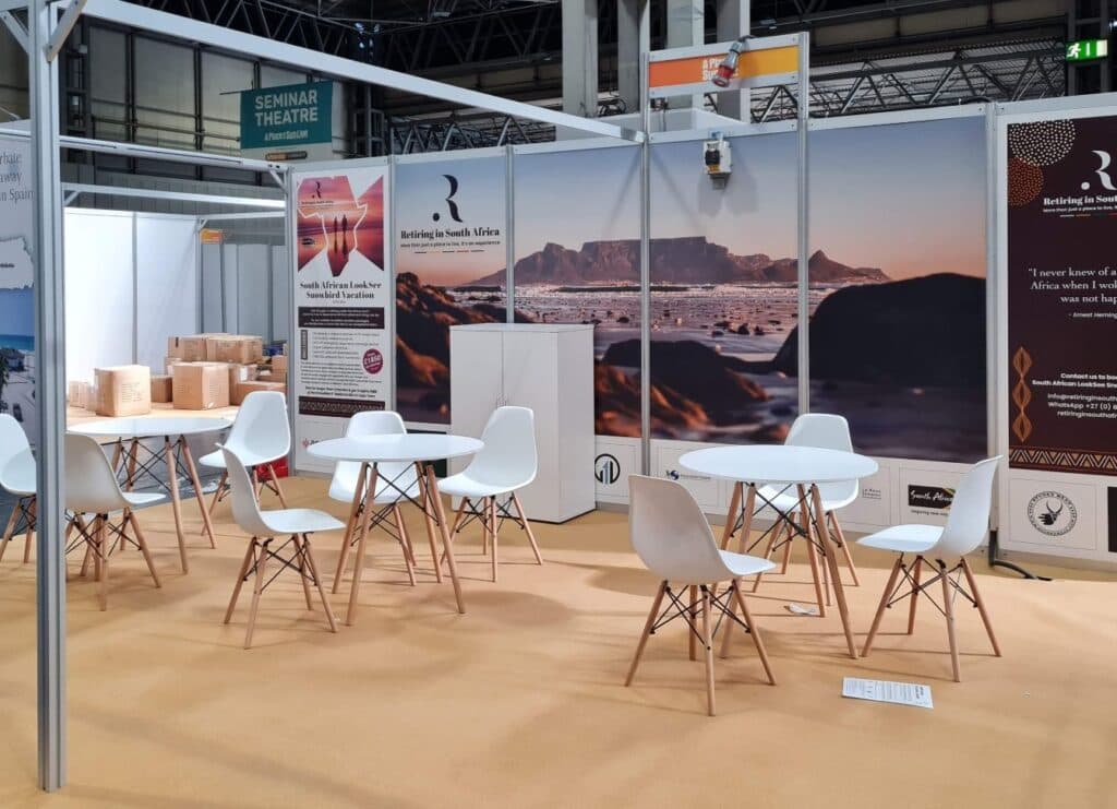 Ability Hire’s rental tables and chairs on an exhibition stand