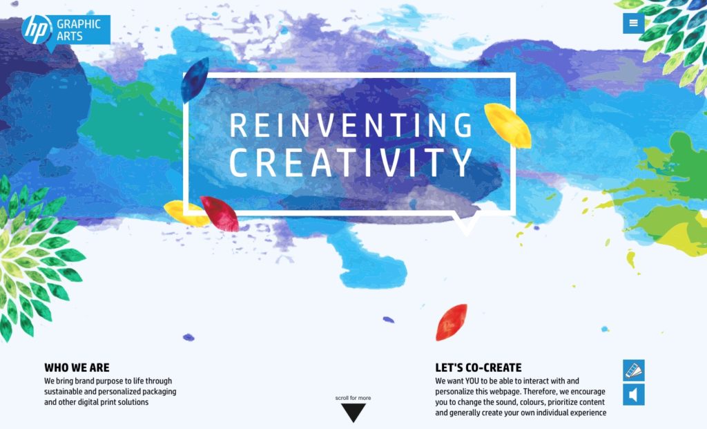 HP Graphic Arts reinventing creativity web page