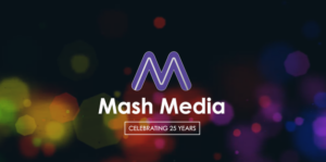 mash media celebrating 25 trees banner with purple logo
