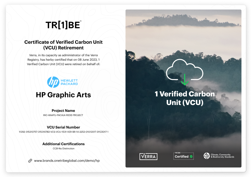 HP Graphic Arts One Tribe Carbon Certificate