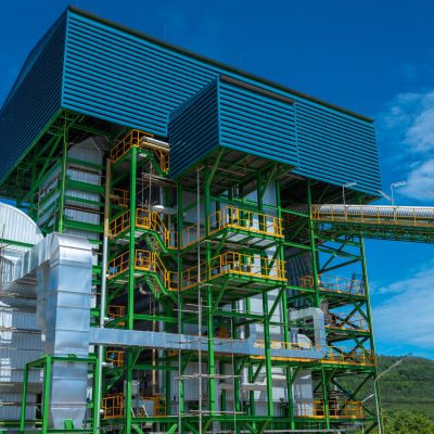 Boiler tower and equipment at biomass power plant