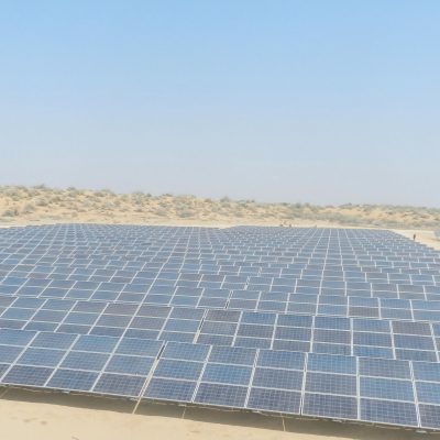 Solar power is the conversion of renewable energy from sunlight into electricity this plant is situated in Rajasthan, India