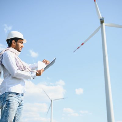 Windmill engineer inspection and progress check wind turbine.