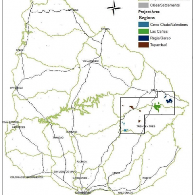 Map of Uruguay showing the location of the areas included in the proposed project activity
